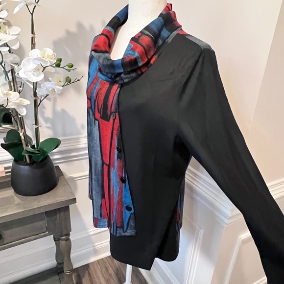 NWT Radzoli Multicolor Asymmetrical Hem Cowel Neck Lightweight Knit Tunic XL - Picture 8 of 16